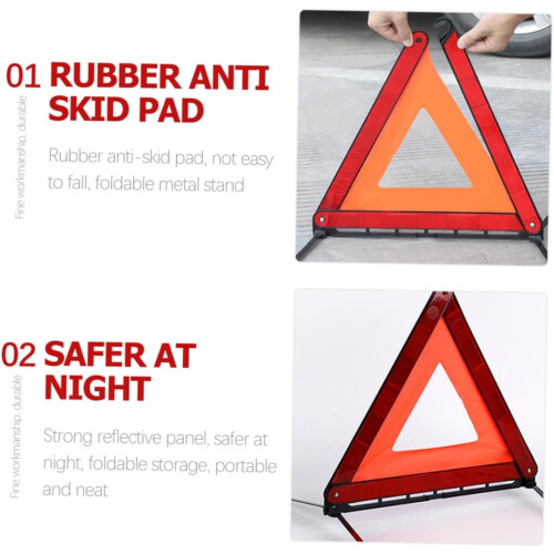 Emergency Warning Triangle with Visibility Reflective Strips for Day and Night Car Safety 2