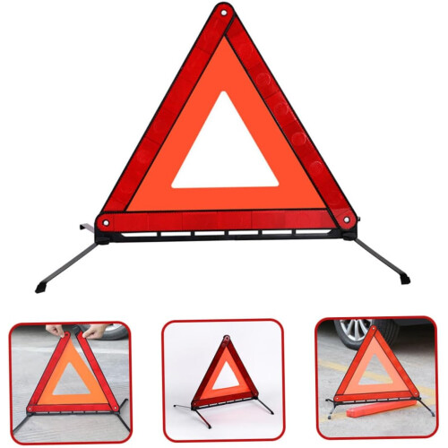 Emergency Warning Triangle with Visibility Reflective Strips for Day and Night Car Safety 1