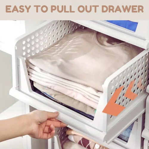 Wardrobe Storage Organiser White Folding Storage Boxes 3 4 6 8 Pack Plastic Cupboard Organiser Shelf Stackable Drawers 2