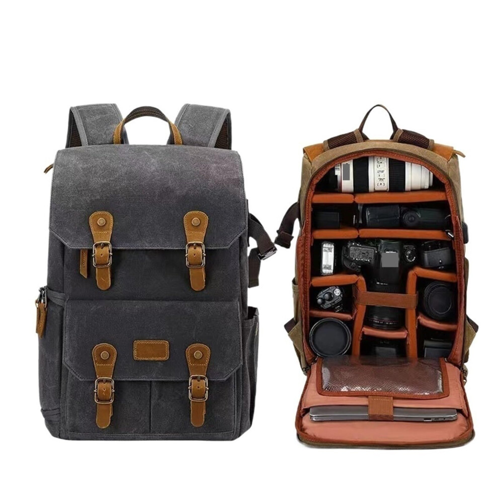 Photography Classic Batik Canvas Backpack Usb Port 15.6 Inch Laptop Waterproof Camera Bag For Dslr And Drones Gray 9199774948098
