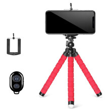 Phone Tripod with Bluetooth Remote, Flexible Octopus Legs, 360 Rotation for Smartphone Camera Travel (Red)