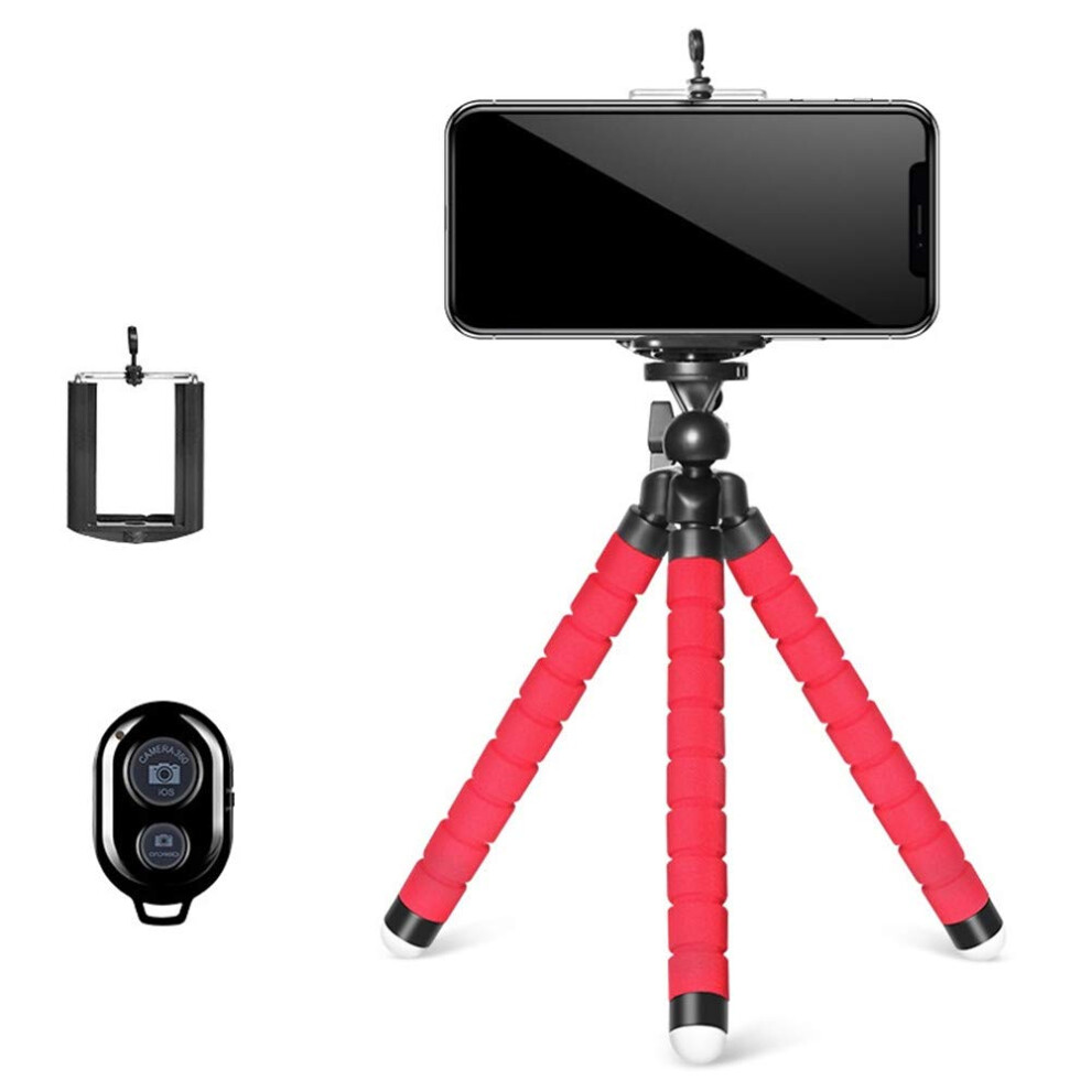 Phone Tripod With Bluetooth Remote, Flexible Octopus Legs, 360 Rotation For Smartphone Camera Travel (Red) Red 9199774948180