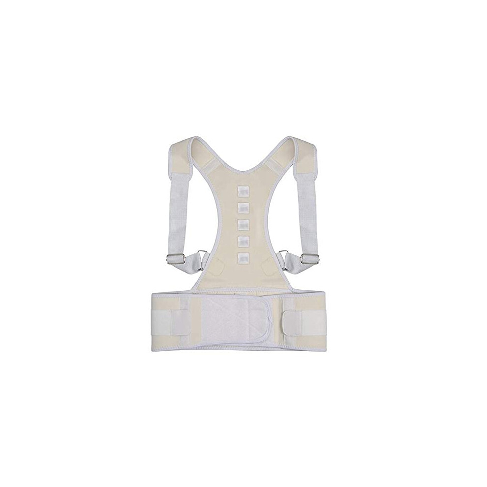 White Adjustable Magnetic Posture Corrector Brace With Lumbar And Shoulder Support For Spine Alignment M