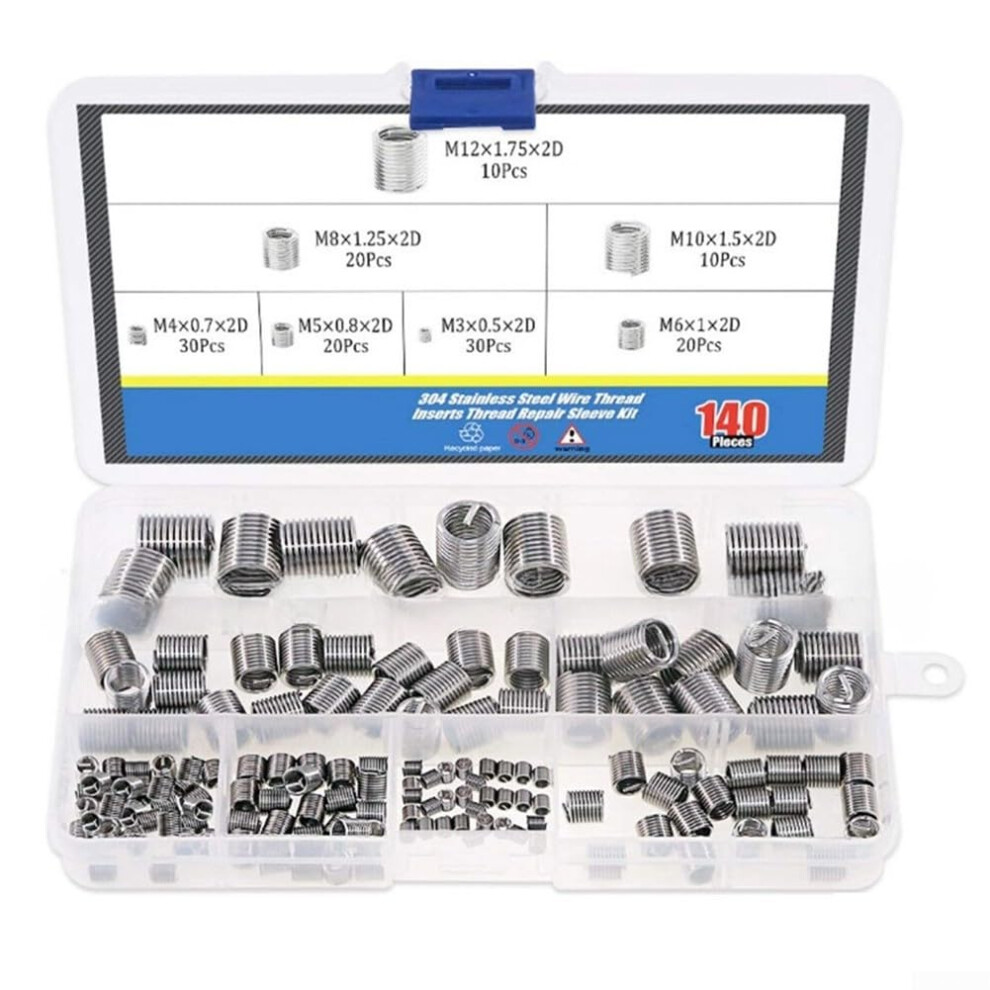 140Pcs Stainless Steel Self Tapping Thread Inserts For Nut And Bolt Hole Reinforcement 9199774948746