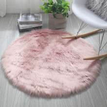 Round Faux Fur Rug, Soft Pink Woolen Floor Carpet, 50 cm Diameter, Living Room and Dining Room Mat