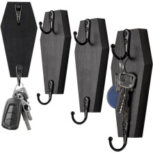 Appeso A Muro per Bara di Halloween, Gancio A Muro per Bara per Chiavi da Muro - Gancio Rustico In Legno Nero per Chiavi, Tazze, Borsa B