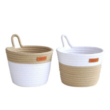 VäGghäNgande KorgföRvaring, Bomullsrep VäVda Små HäNgande Korgar med Handtag Boho HeminredningsväXtkorg (2-Pack)