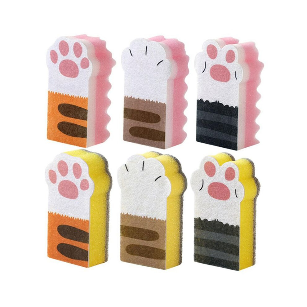 6 Pieces Cats Paws Sponge Dishwasher Sponge Scouring Sponges Cleaning Sponges Non-Woven Fabric Reusable