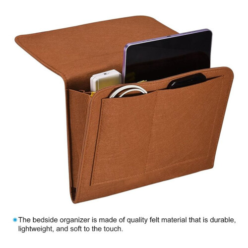 Bedside Organizer, Bed Bedside Organizer Hanging 5 Pocket Soft  Bed Pockets Bedside Storage Organizer Brown 2