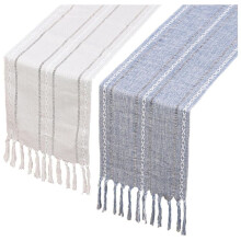 Tafelloper 2Pack 13 X 78 Inch Linnen Boho Tafelloper, Gevlochten Gestreepte Salontafelloper voor Dineren op Feestvakantie