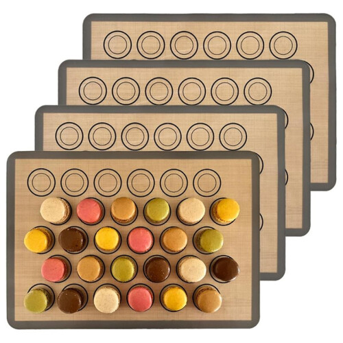 Macaron Baking Mats 4 Pack for Perfect Macarons & Cook - Silicone Macaron Baking Sheets with Size Guiding Circles