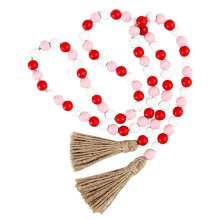 Guirnalda de Cuentas de Madera para el DíA de San ValentíN con Borla, DecoracióN RúStica de Cuentas de Madera, DecoracióN Colgante de Pared con