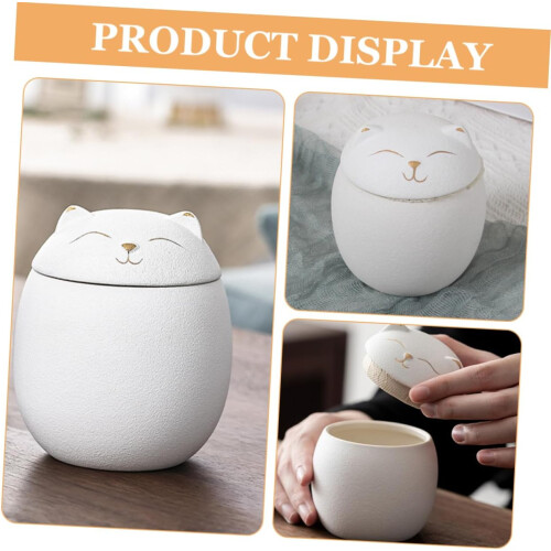 Ceramic Cat Urn for Ashes with Secure Sealed Lid, Small Decorative Pet Memorial Keepsake 2