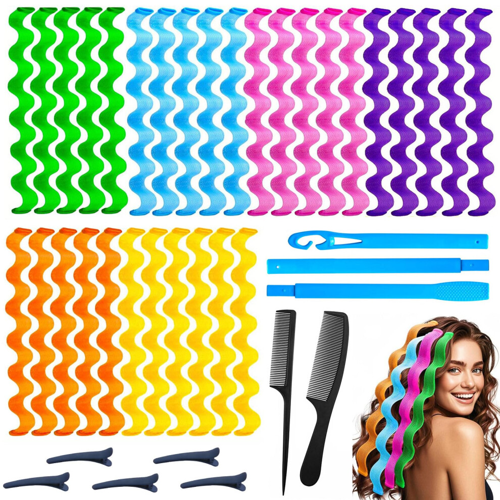 Heatless Spiral Hair Curlers Kit for All Hair Types, 36pcs Reusable No Heat Wave Styling Set