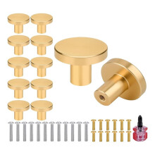 Confezione da 12 Pomelli per Mobile Color Oro - Hardware in Oro Spazzolato, Pomelli per Cassettiere, Hardware per Mobile con Cacciavite