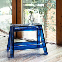 Acrylic Step Stool Portable Transparent 1Step Foldable Ladder Chair For Adults 39.2 x 39 x 29.4 cm Blue Kitchen Use
