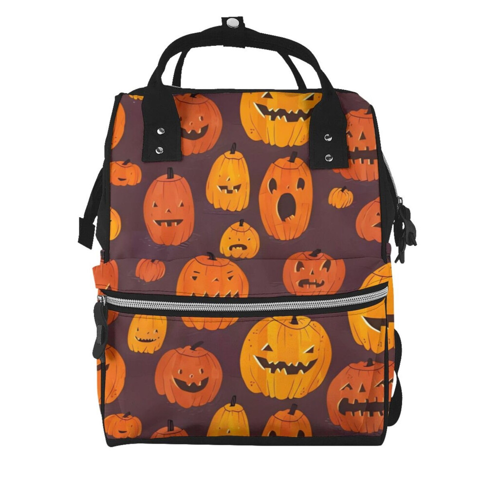 Diaper Bag Halloween Pumpkin Print Mummy Backpack Large Capacity Waterproof Multifunction Nappy Bag For Mom And Dad
