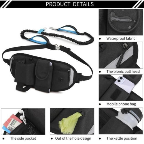 Hands-Free Dog Leash, Up to 110kg, Shock Absorption, Reflective Strap, Multi-Function Pouch, 1 Roll Free 2