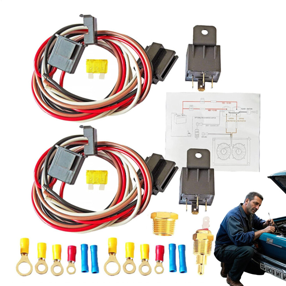 Electric Fan Relay Kit Nylon Pvc 12Vdc Radiator Fan Thermostat Controller For Automotive Cooling Temperature Regulation 9347817377132