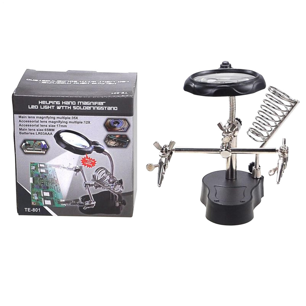 Led Helping Hands Magnifier With Alligator Clips Adjustable Arm, Led Light, Electronics Soldering, Crafts, Hobby Work 9189345531026