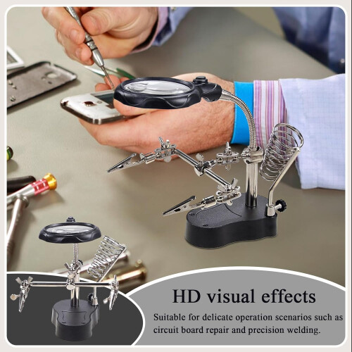 LED Helping Hands Magnifier With Alligator Clips  Adjustable Arm, LED Light, Electronics Soldering, Crafts, Hobby Work 1