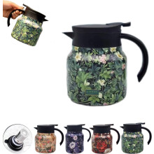 Vintage Floral Stainless Steel Tea Thermos 1L Green with Lid and BuiltIn Filter for Hot Drinks
