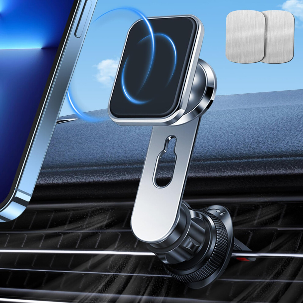 Magnetic Car Phone Holder For Air Vent With Strong Magnet, 360 Adjustable Hook Clip, Silver 9382693085429