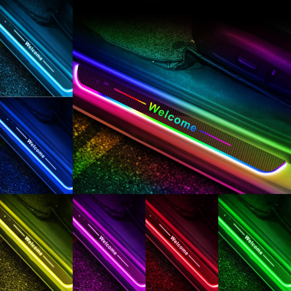 Custom Led Door Sill Lights Rgb 7Color Waterproof Car Welcome Lights With Custom Text Black 9347817495089