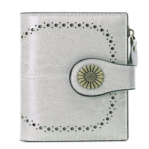 Large capacity women's leather wallet in light grey