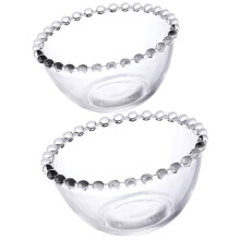 2Pcs Transparent Glass Salad Bowls with Elegant Beaded Edge for Dessert and Fruit Serving