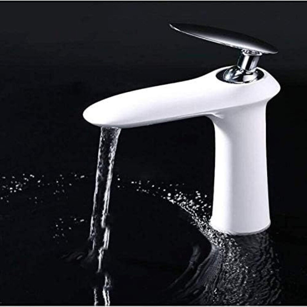 Kitchen Taps Full Copper Faucet White Finish Arc Single Hole Basin Bathroom Counter Basin Watersaving Tap 9347817495461