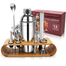Cocktail Shaker Set,750 ML Stainless Steel Cocktail Mixing Set with Stand,Bartending Kit for Home,Bar,12 Pieces Bar Tool Kit for Christmas,Birthday,A