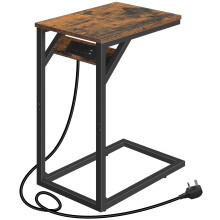 HOOBRO C Shaped Side Table, Bedside Table with Charging Station, Slim Sofa Side Table Laptop Table, 2 USB Ports 2 AC Outlets, Narrow Bedside Tables f