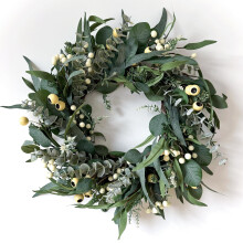 HomeKaren Wreaths for Front Door 22 Inch, All Season Greenery Wreath Olive Eucalyptus Leaves and White Mixed Berry for Indoor Outdoor Farmhouse Home