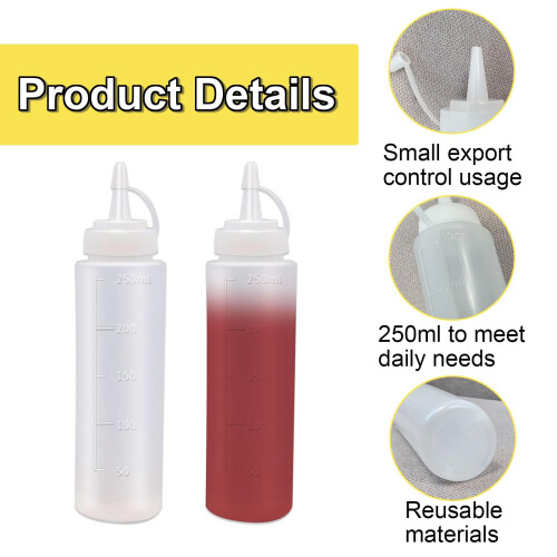4 Pack Squeeze Bottle - 8oz / 250ML Plastic Squeezy Sauce Bottles with 2