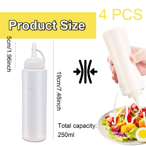 4 Pack Squeeze Bottle - 8oz / 250ML Plastic Squeezy Sauce Bottles with 1