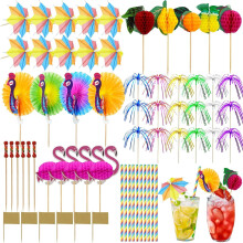 Omsscun Cocktail Accessories for Drinks, 150pcs Cocktail Fruit Label and Reusable Straws Paper Umbrellas, Sparkler Sticks, Cocktail Sticks for Beach,
