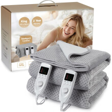 HAUSPROFI Electric Blanket King Size, Heated Underblanket Bed Warmer with Dual Control 5 Heat Settings 10 Timer Settings Soft Fleece Flannel, Machine