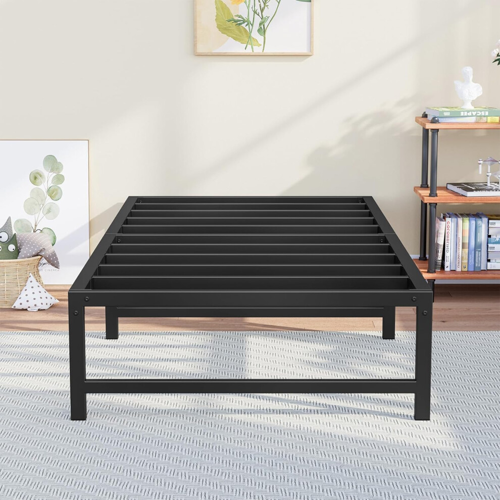 Yornoli 3Ft Single Bed Heavy Duty Steel Slats Single Metal Bed Frames With 31.5Cm Platform Storage For Adult No Box Spring Needed Easy Assembly Noise