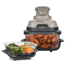 Ninja CRISPi Portable Air Fryer, 3.8L, 4-in-1: Air Fry, Roast, Keep Warm, Recrisp, Space Saving Compact Design, 6 Portions, 2x Removable Glass Contai