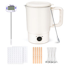Electric Wax Melting Pot, Non-Stick Wax Melter Kit with Spout & Lid, 800ML Wax Melter for Candle Making Soap Included Thermometer, Wicks, Wick Sticke