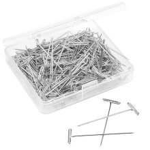 200 Pieces Strong Steel T-Pins for Blocking, Knitting & Modelling, 1 inch Nickel Plated T-Pin Needles with Hinged Reusable Tin