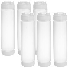 Jucoan 6 Pack 16oz/480ml Plastic Squeezy Bottles, Food Grade Reusable Squeeze Containers Bottles for Ketchup, Mustard, Hot Sauce, BBQ, Sauces- BPA Fr