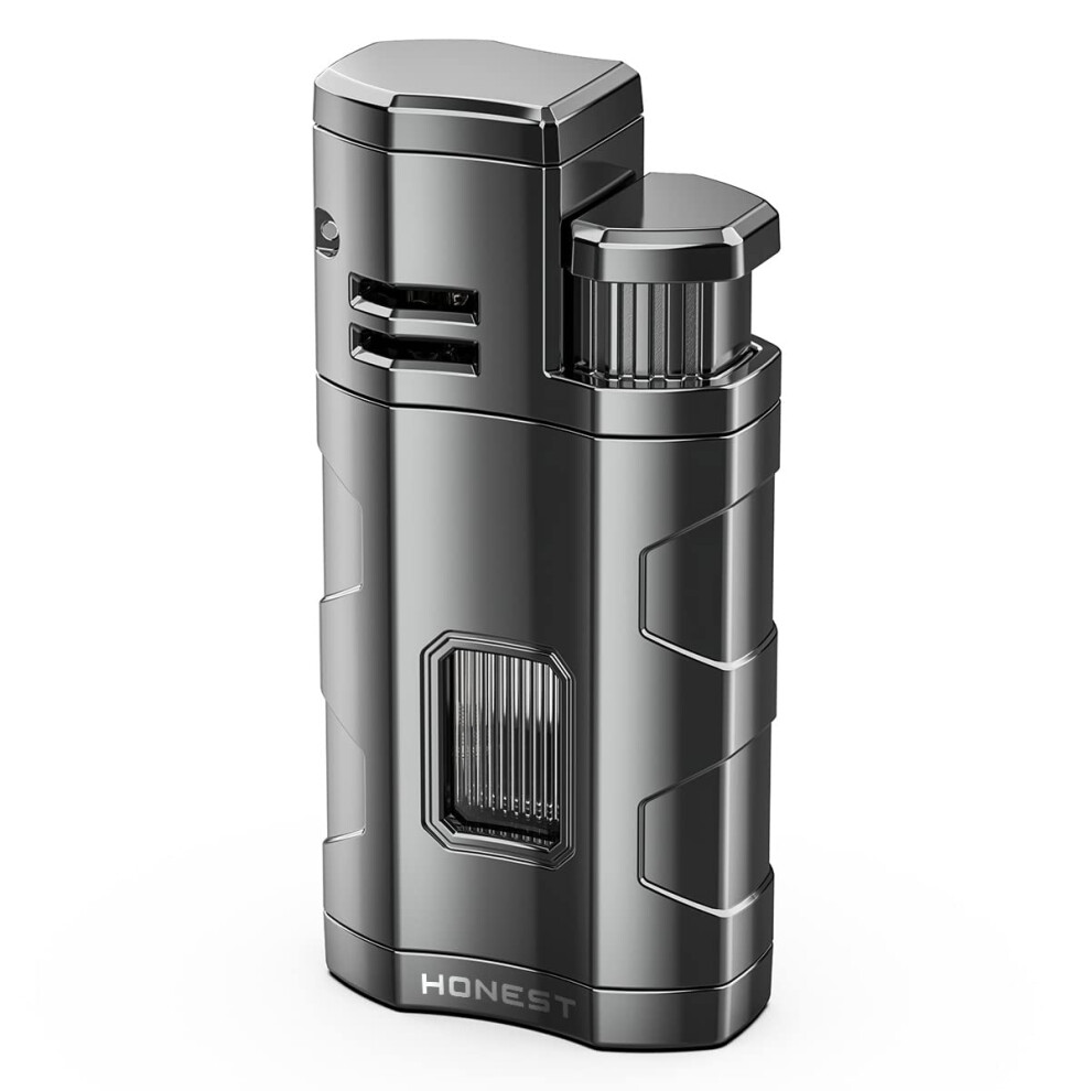 Jopoo Triple Jet Flame Adjustable Lighter Windproof Gas Butane Refillable Turbo Torch Lighter With Punch (Sold Without Gas)
