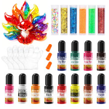 Epoxy Resin Pigment - 12 Colours Liquid Transparent UV Resin Dye, Epoxy Resin Colour with 6 Glitter, Highly Concentrated Epoxy Resin Colorant for Res