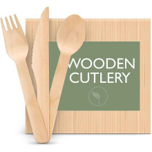Premium Wooden Disposable 300pcs Cutlery Set Eco Friendly 100 Knives 100 Forks 100 Spoons Perfect for Parties Picnics Office