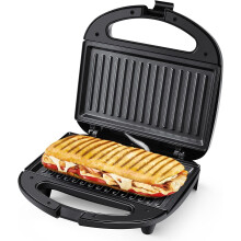 YASHE Panini Press Sandwich Maker, 750W Grill with Indicator Lights, Non-Stick Plates, Cool Touch Handle, Compact Design, Black (Plastic, Aluminum)