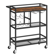 MAHANCRIS Bar Cart for Home, 3-Tier Serving Cart with Wheels and Handle, Beverage Cart with Wine Rack and Glass Holder, Rolling Wine Cart for Kitchen