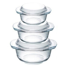 Set of 3 Glass Casserole Dishes with Lid, 1+1.4+1.7L Round Lidded Casserole Dish & Handles Oven Proof, Microwaveable