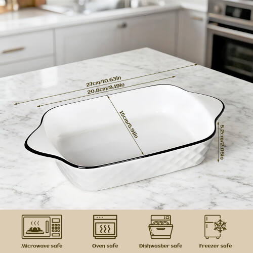 Lasagna Baking Dish Set, Ceramic Rectangular Dishes with Heat-Resistant Handles Hioph, Oven Safe, 2 Pack Diamond Pattern 1